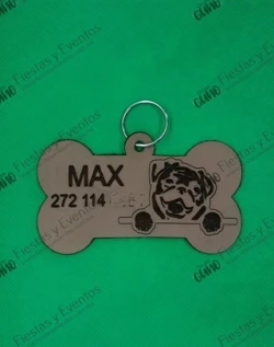 Plaquitas identificadoras para perros, grabada en piel